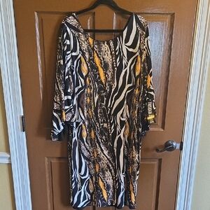 Ashley Stewart-Animal print sheath dress with 3/4 bell sleeves Sz 18/20 W NWT.